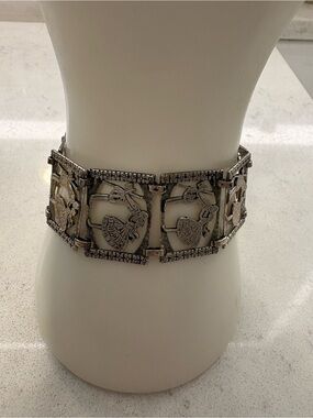 Vintage Sterling Silver Storyteller Bracelet Depicting Kissing Couple